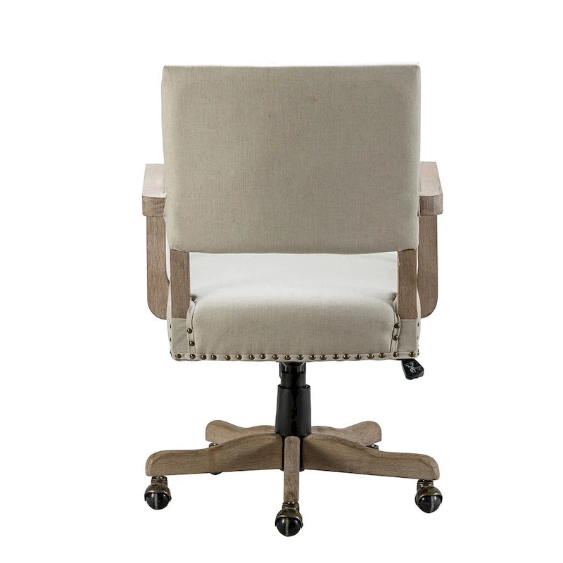 Chaise de bureau pivotante à hauteur réglable avec garniture cloutée (mi-dossier) – Mélange de lin, capacité de 250 lb