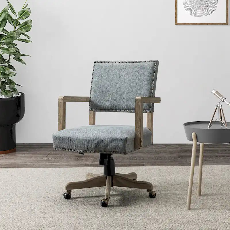 Chaise de bureau pivotante à hauteur réglable avec garniture cloutée (mi-dossier) – Mélange de lin, capacité de 250 lb