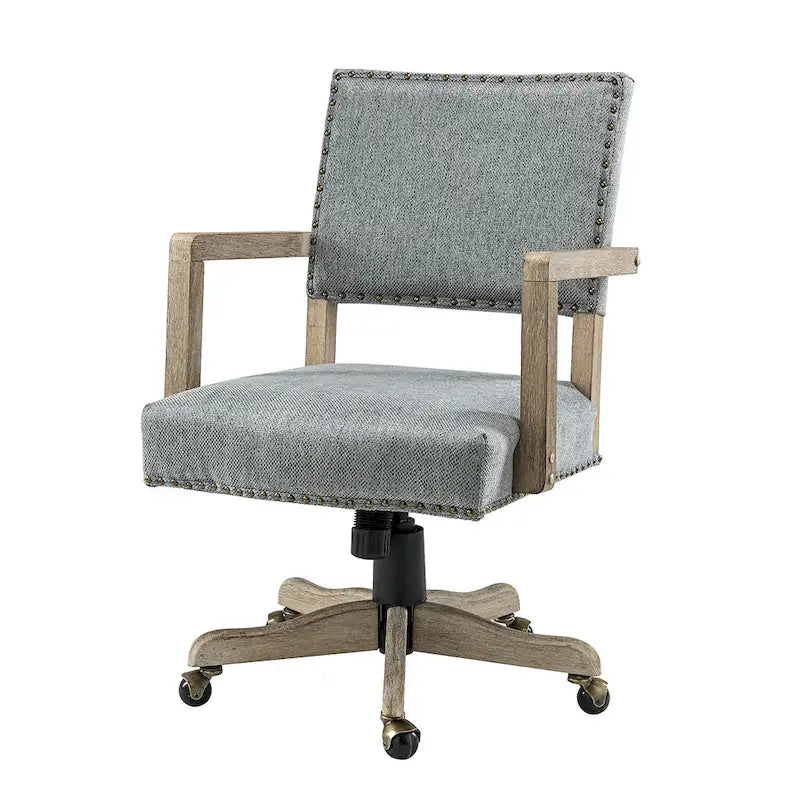 Chaise de bureau pivotante à hauteur réglable avec garniture cloutée (mi-dossier) – Mélange de lin, capacité de 250 lb