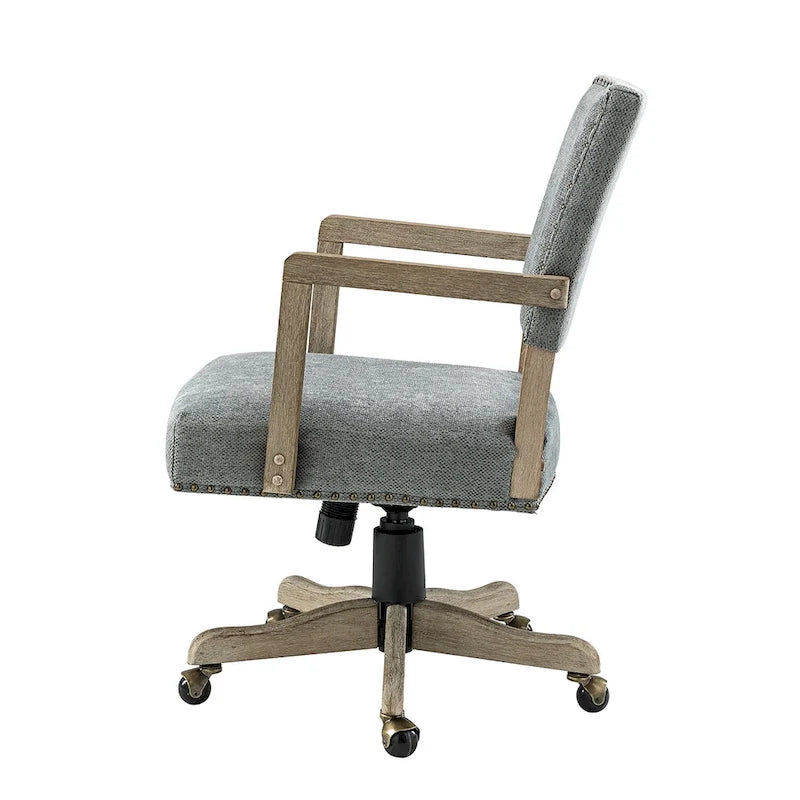 Chaise de bureau pivotante à hauteur réglable avec garniture cloutée (mi-dossier) – Mélange de lin, capacité de 250 lb