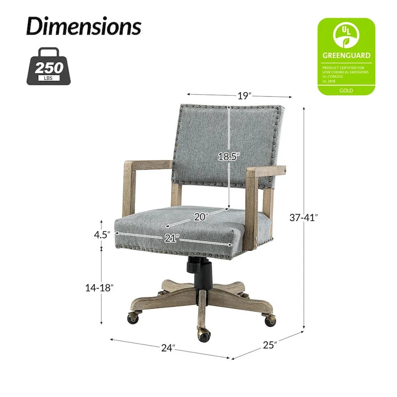 Chaise de bureau pivotante à hauteur réglable avec garniture cloutée (mi-dossier) – Mélange de lin, capacité de 250 lb