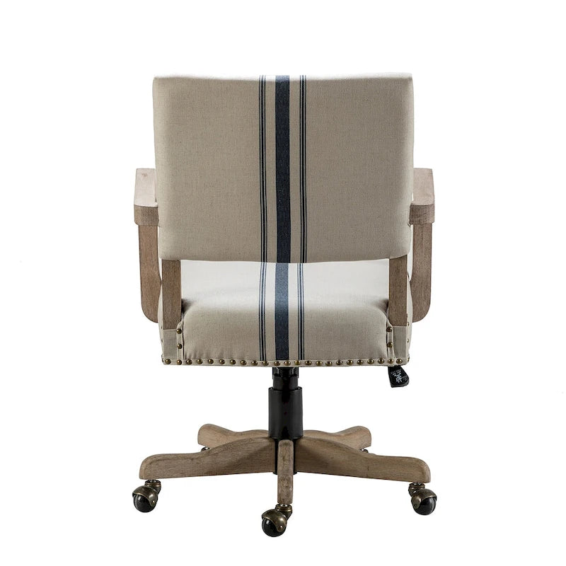 Chaise de bureau pivotante à hauteur réglable avec garniture cloutée (mi-dossier) – Mélange de lin, capacité de 250 lb