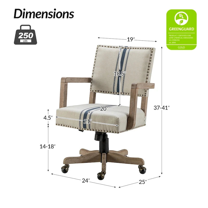 Chaise de bureau pivotante à hauteur réglable avec garniture cloutée (mi-dossier) – Mélange de lin, capacité de 250 lb