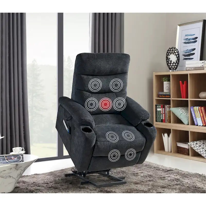 Fauteuil inclinable releveur avec massage, chauffage, porte-gobelets et chargement USB