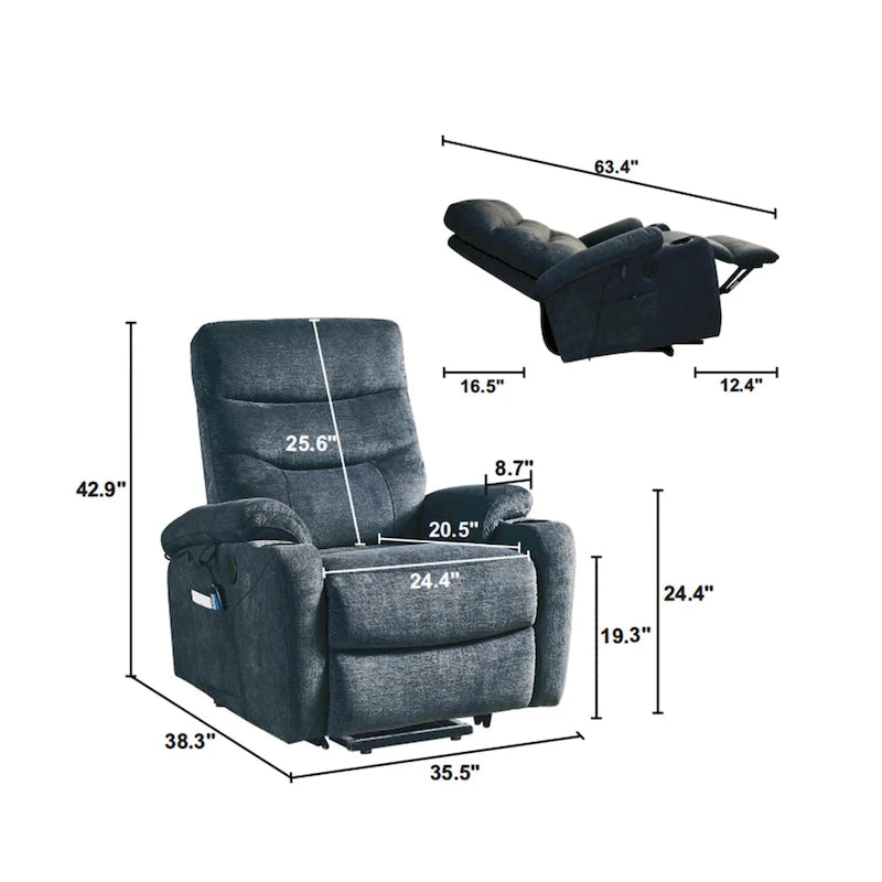 Fauteuil inclinable releveur avec massage, chauffage, porte-gobelets et chargement USB