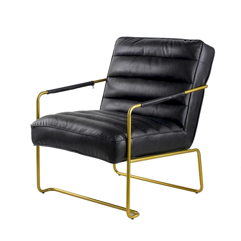 Fauteuil d'appoint rembourré avec cadre en fer doré et cuir PU noir — Capacité de 159 kg
