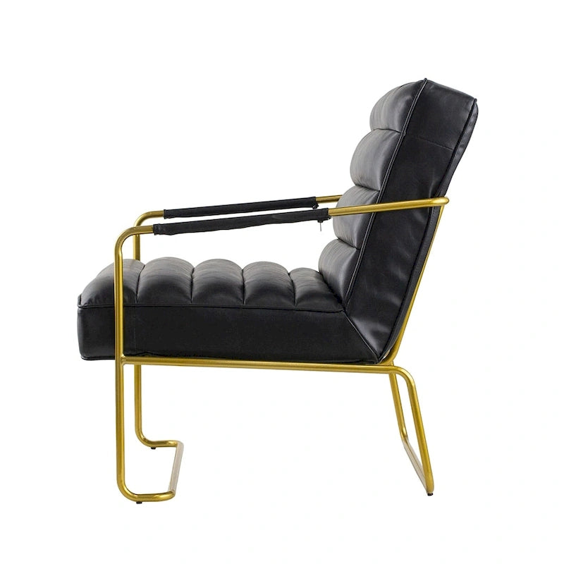 Fauteuil d'appoint rembourré avec cadre en fer doré et cuir PU noir — Capacité de 159 kg