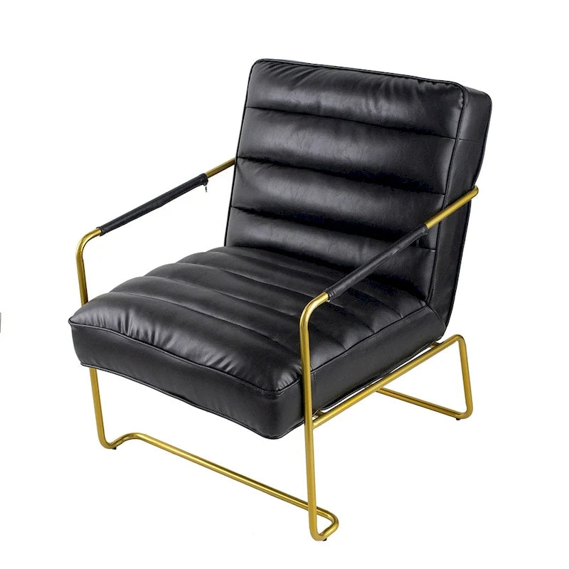 Fauteuil d'appoint rembourré avec cadre en fer doré et cuir PU noir — Capacité de 159 kg