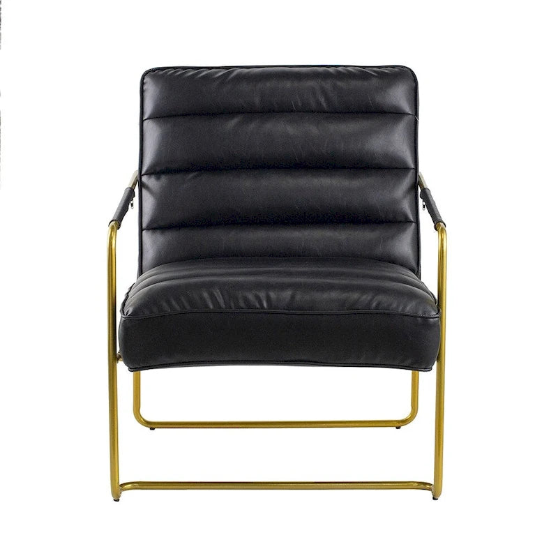 Fauteuil d'appoint rembourré avec cadre en fer doré et cuir PU noir — Capacité de 159 kg
