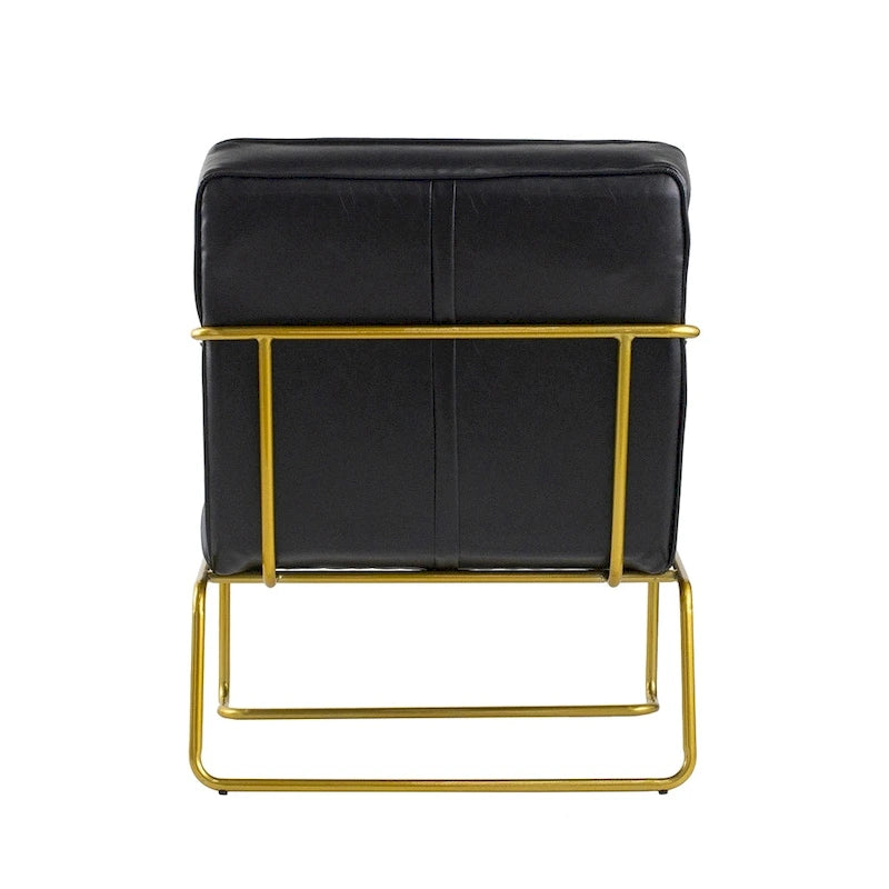 Fauteuil d'appoint rembourré avec cadre en fer doré et cuir PU noir — Capacité de 159 kg