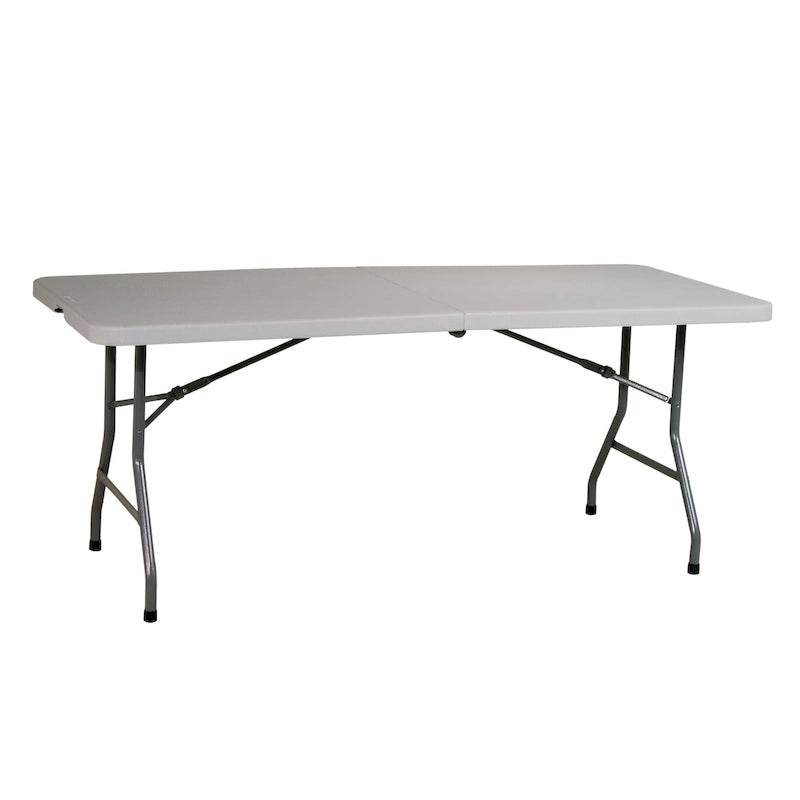 Table pliante multi-usage 6 pieds en résine avec plateau rabattable au centre – Blanc