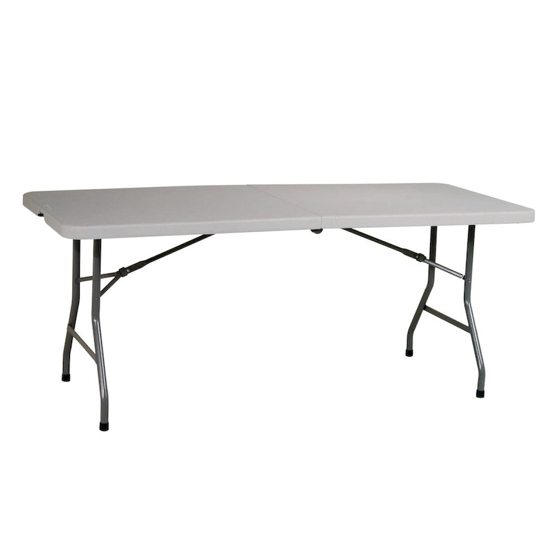 Table pliante multi-usage 6 pieds en résine avec plateau rabattable au centre – Blanc