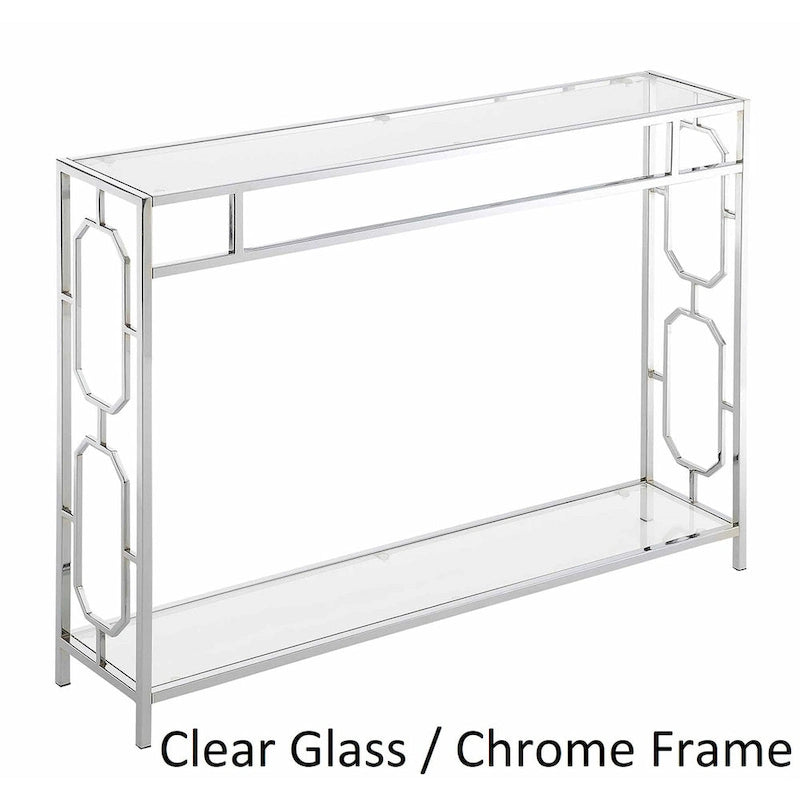 Console moderne chromée avec plateau et étagère inférieure en verre trempé