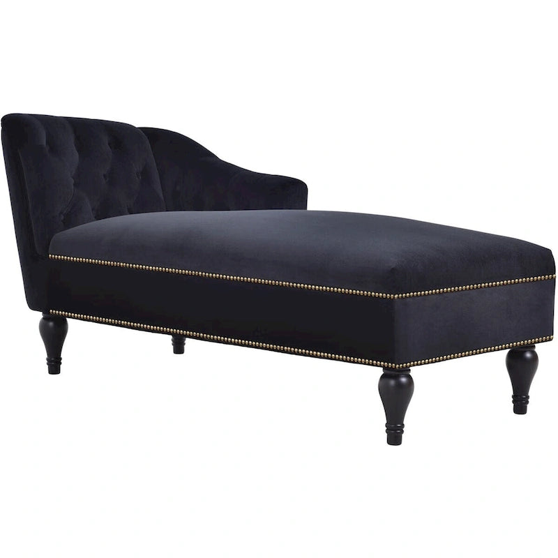 Velours – Méridienne capitonnée avec accoudoir droit, 147 cm – Noir / Rose / Blanc