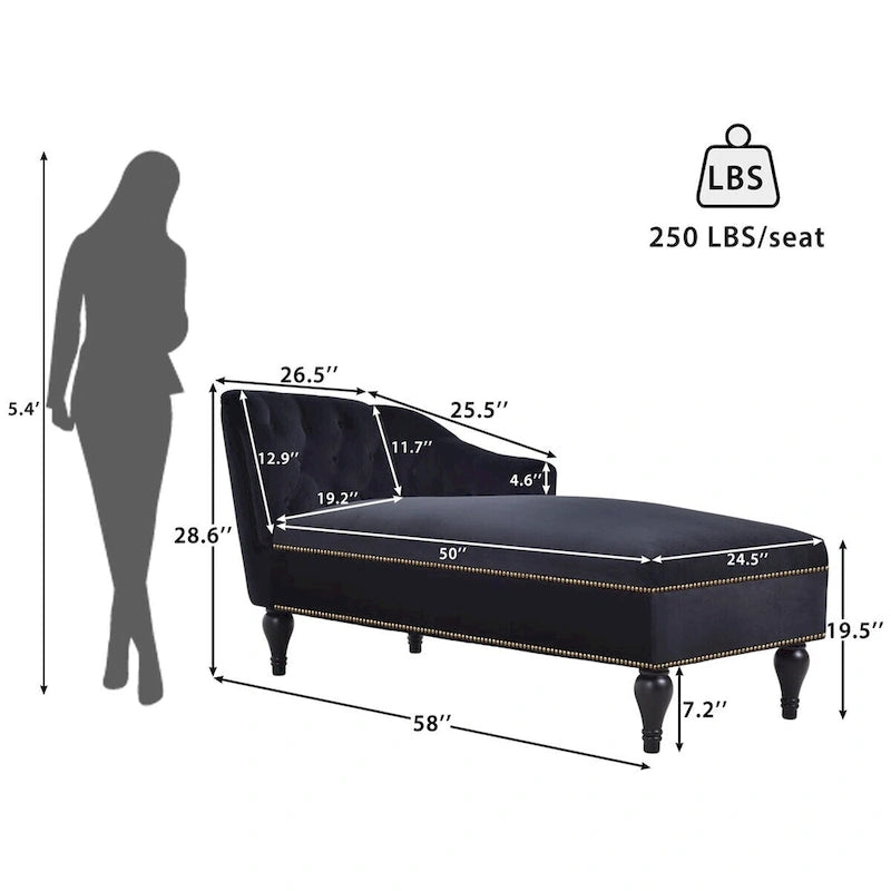Velours – Méridienne capitonnée avec accoudoir droit, 147 cm – Noir / Rose / Blanc