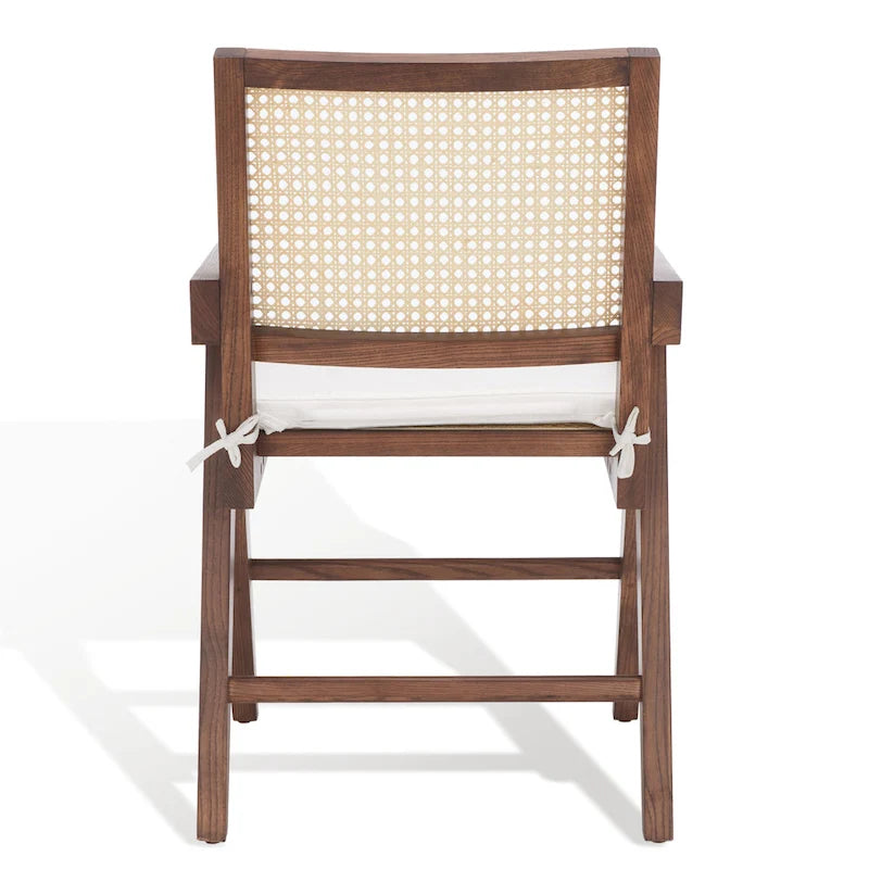 Fauteuil en bois de frêne massif avec dossier en rotin et coussin rembourré — 53 cm L × 58 cm P × 86 cm H