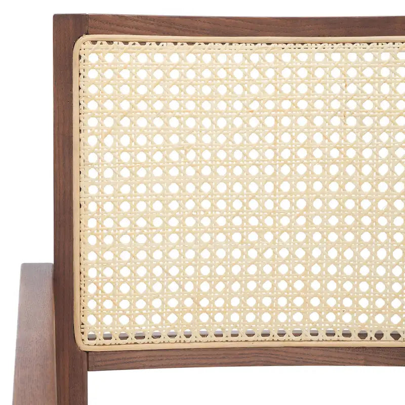 Fauteuil en bois de frêne massif avec dossier en rotin et coussin rembourré — 53 cm L × 58 cm P × 86 cm H