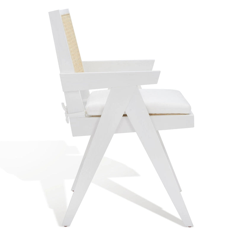 Fauteuil en bois de frêne massif avec dossier en rotin et coussin rembourré — 53 cm L × 58 cm P × 86 cm H