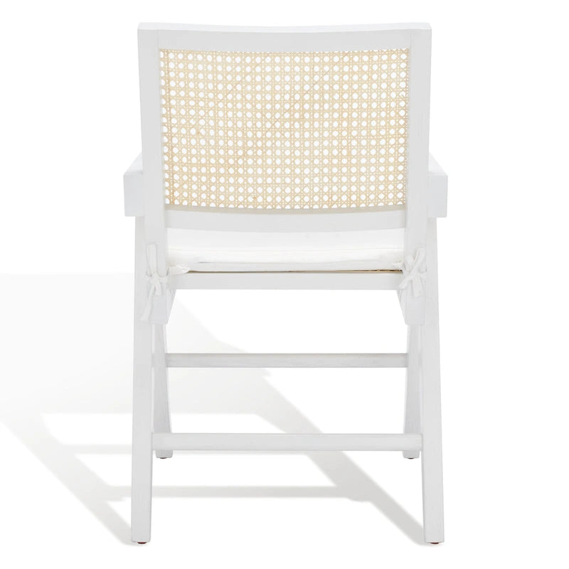 Fauteuil en bois de frêne massif avec dossier en rotin et coussin rembourré — 53 cm L × 58 cm P × 86 cm H
