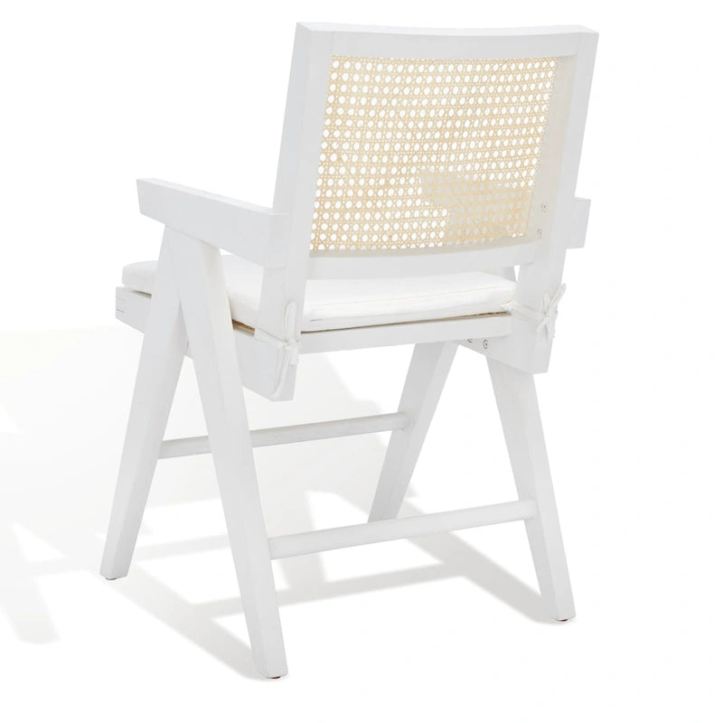 Fauteuil en bois de frêne massif avec dossier en rotin et coussin rembourré — 53 cm L × 58 cm P × 86 cm H