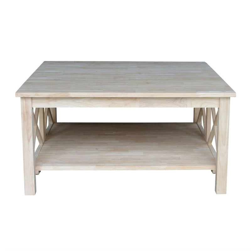 Table basse carrée en bois massif avec étagère inférieure, 91 cm – Bois naturel non traité