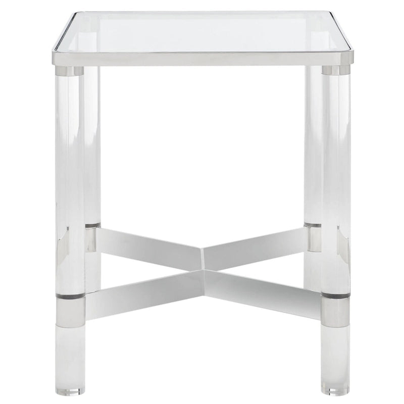 Table d'appoint d'appoint en acrylique transparent avec détail argenté — 50,8 cm L × 50,8 cm P × 61 cm H