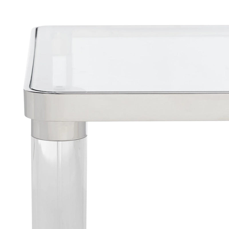 Table d'appoint d'appoint en acrylique transparent avec détail argenté — 50,8 cm L × 50,8 cm P × 61 cm H