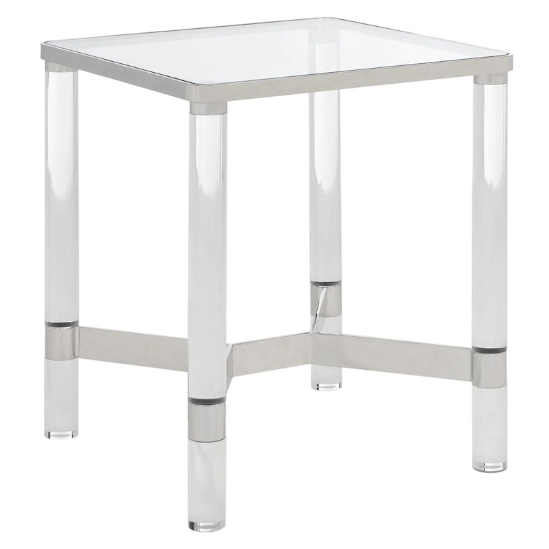 Table d'appoint d'appoint en acrylique transparent avec détail argenté — 50,8 cm L × 50,8 cm P × 61 cm H