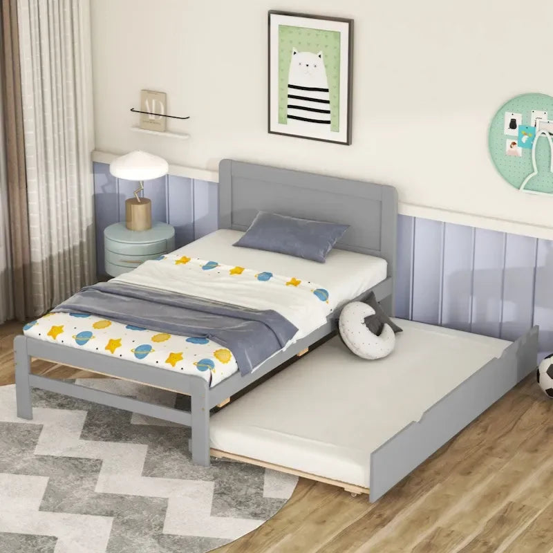 Cadre de lit plateforme double avec lit gigogne et 2 tiroirs de rangement — Style moderne