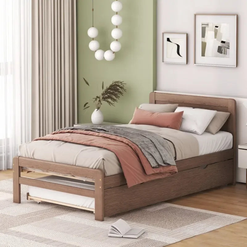 Cadre de lit plateforme double avec lit gigogne et 2 tiroirs de rangement — Style moderne