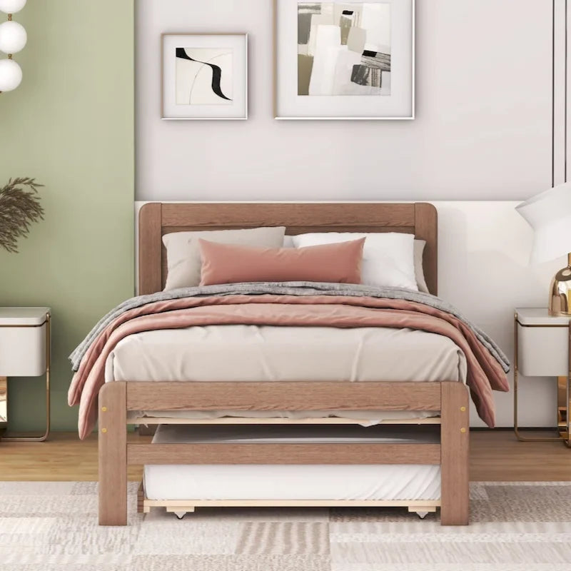 Cadre de lit plateforme double avec lit gigogne et 2 tiroirs de rangement — Style moderne