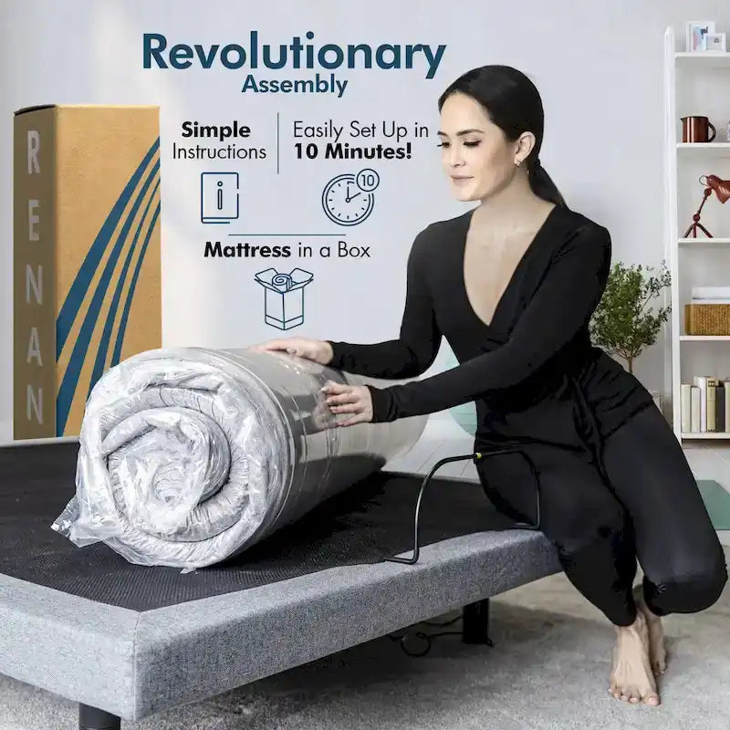 Sommier Articulé avec Matelas Hybride 30 cm, Massage, USB, Lumière Sous le Lit et Contrôle via Application