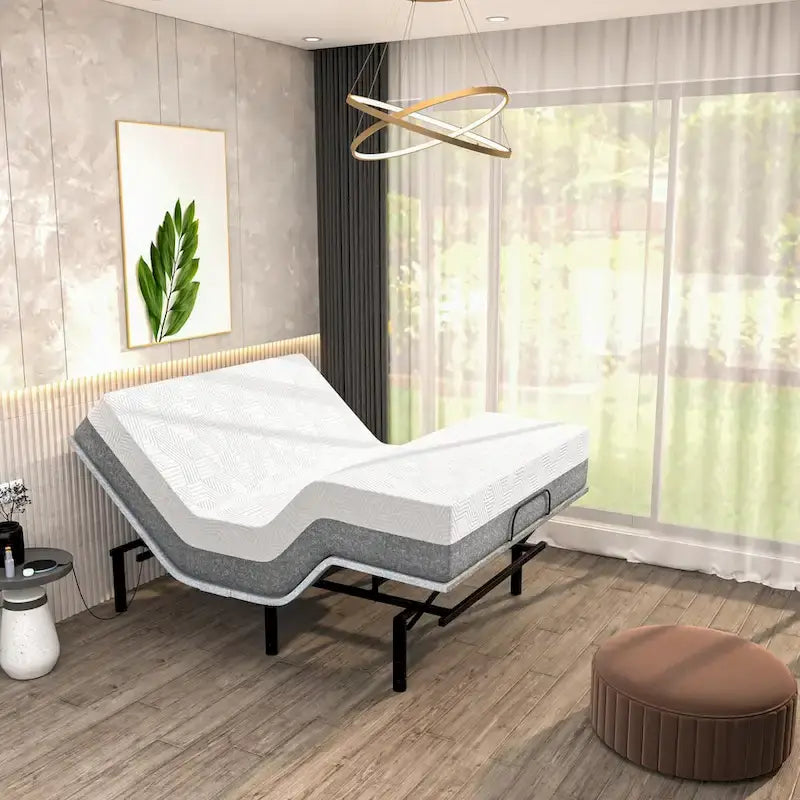 Sommier Articulé avec Matelas Hybride 30 cm, Massage, USB, Lumière Sous le Lit et Contrôle via Application