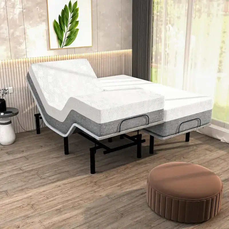 Sommier Articulé avec Matelas Hybride 30 cm, Massage, USB, Lumière Sous le Lit et Contrôle via Application