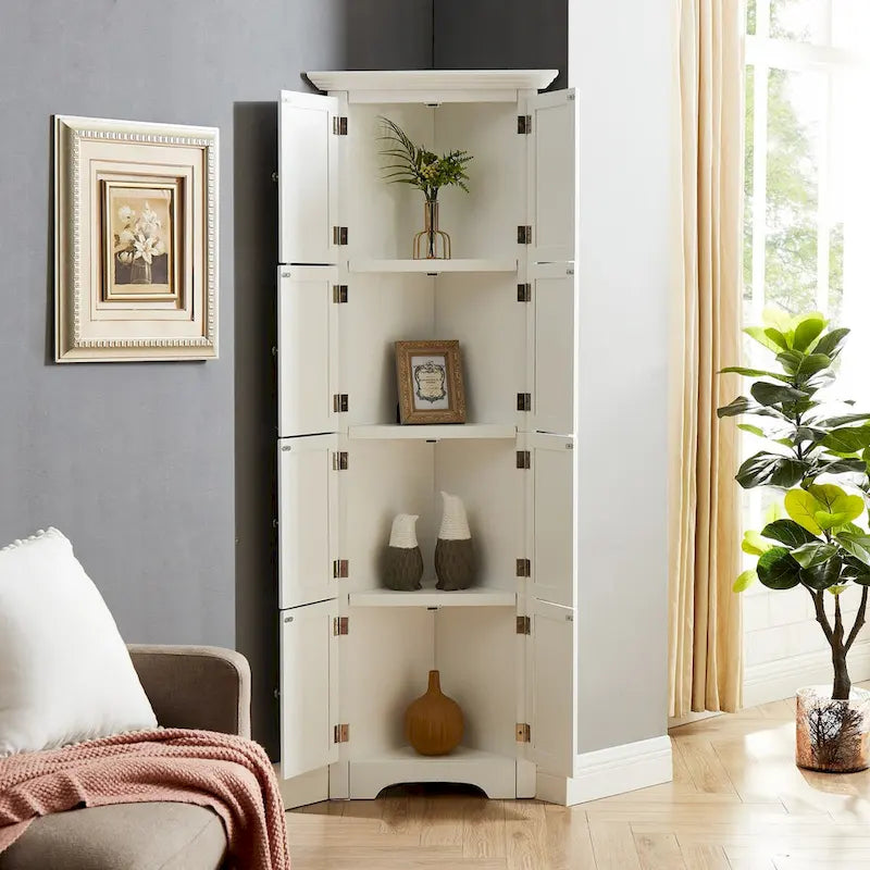 Armoire haute de rangement avec 4 étagères et portes — 61,6 cm (L) × 31,1 cm (l) × 182,9 cm (H), noir et blanc