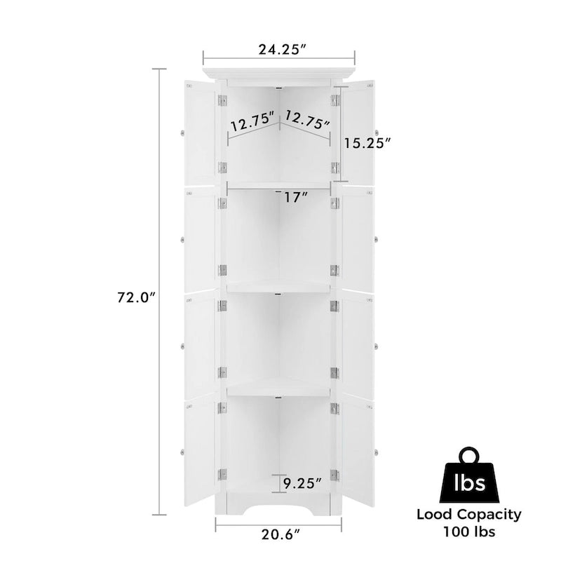 Armoire haute de rangement avec 4 étagères et portes — 61,6 cm (L) × 31,1 cm (l) × 182,9 cm (H), noir et blanc