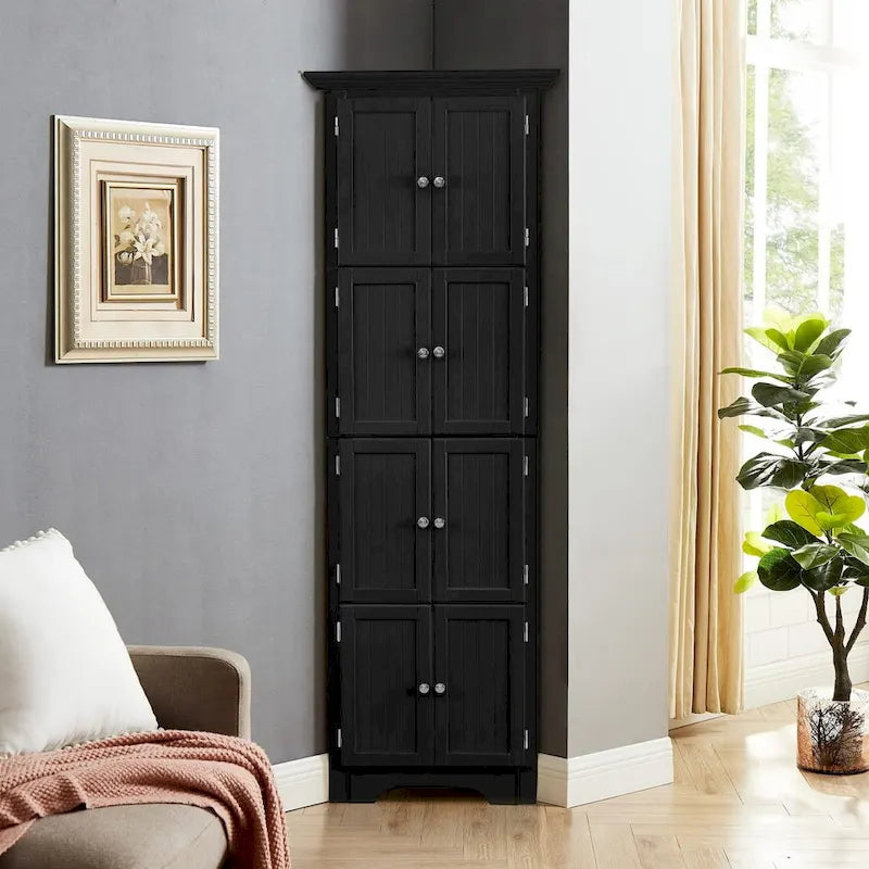 Armoire haute de rangement avec 4 étagères et portes — 61,6 cm (L) × 31,1 cm (l) × 182,9 cm (H), noir et blanc
