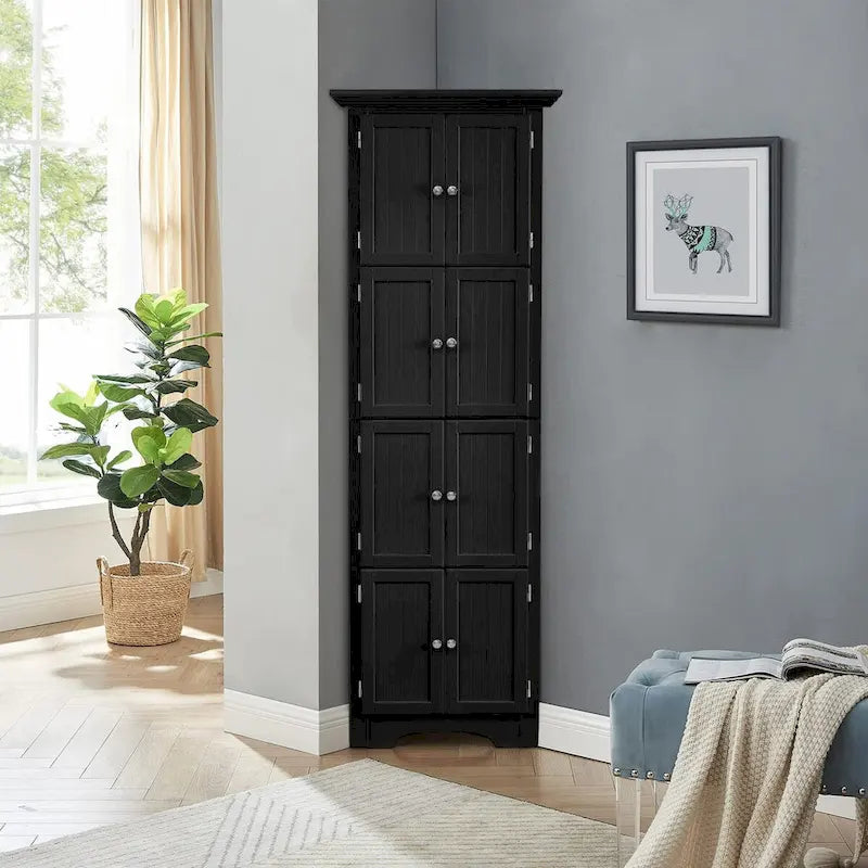 Armoire haute de rangement avec 4 étagères et portes — 61,6 cm (L) × 31,1 cm (l) × 182,9 cm (H), noir et blanc