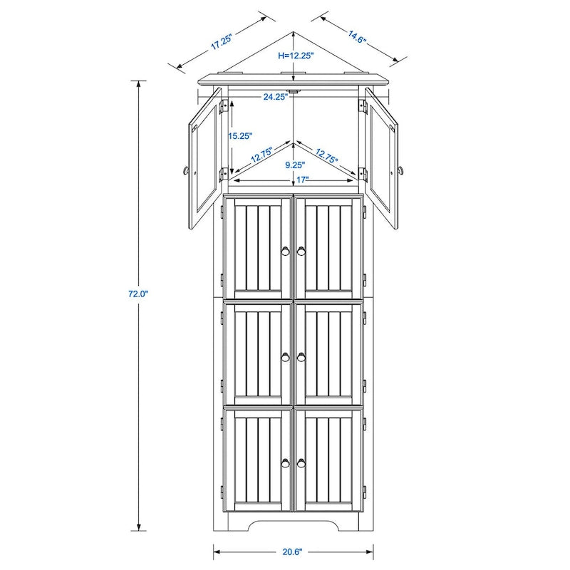 Armoire haute de rangement avec 4 étagères et portes — 61,6 cm (L) × 31,1 cm (l) × 182,9 cm (H), noir et blanc