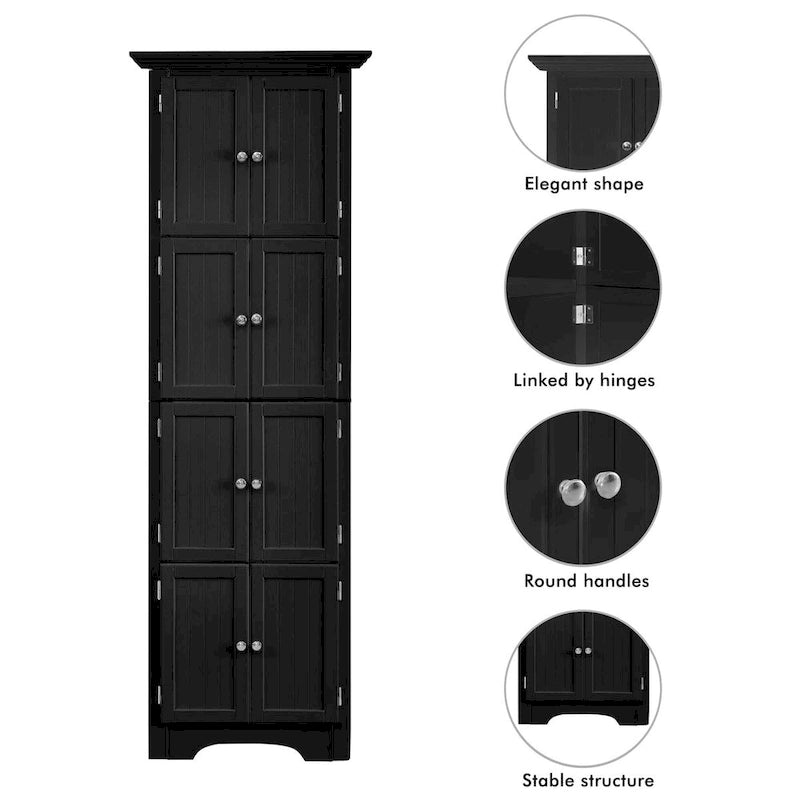 Armoire haute de rangement avec 4 étagères et portes — 61,6 cm (L) × 31,1 cm (l) × 182,9 cm (H), noir et blanc