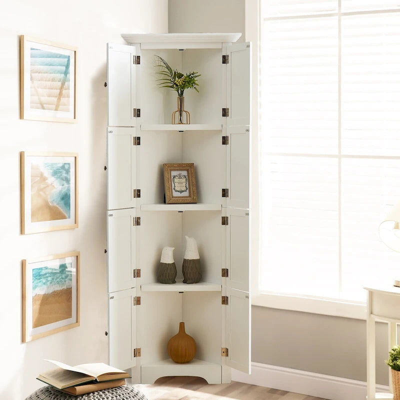 Armoire haute de rangement avec 4 étagères et portes — 61,6 cm (L) × 31,1 cm (l) × 182,9 cm (H), noir et blanc