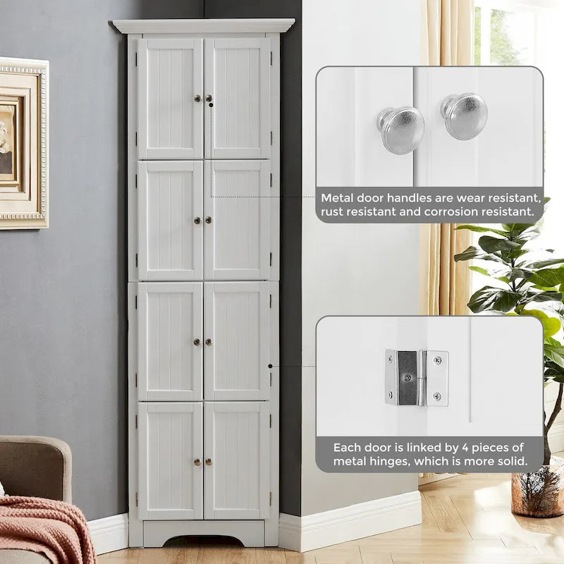 Armoire haute de rangement avec 4 étagères et portes — 61,6 cm (L) × 31,1 cm (l) × 182,9 cm (H), noir et blanc