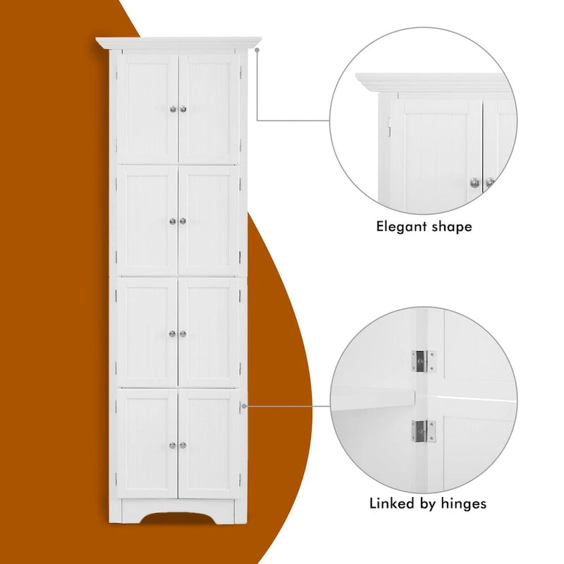 Armoire haute de rangement avec 4 étagères et portes — 61,6 cm (L) × 31,1 cm (l) × 182,9 cm (H), noir et blanc