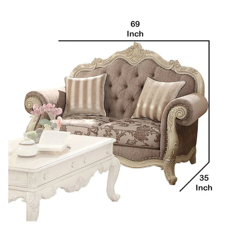 Causeuse en tissu avec volutes et pieds galbés Crown