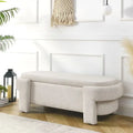 Banc de rangement en lin capitonné avec couvercle à charnière – Beige / Blanc
