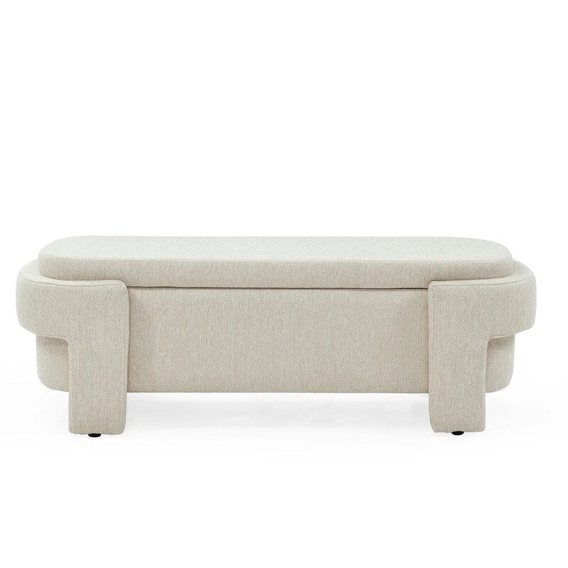 Banc de rangement en lin capitonné avec couvercle à charnière – Beige / Blanc