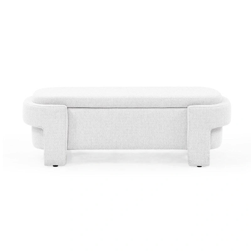 Banc de rangement en lin capitonné avec couvercle à charnière – Beige / Blanc