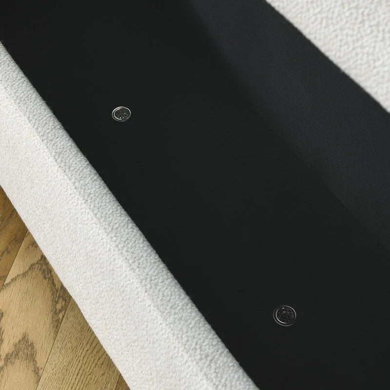 Banc de rangement en lin capitonné avec couvercle à charnière – Beige / Blanc
