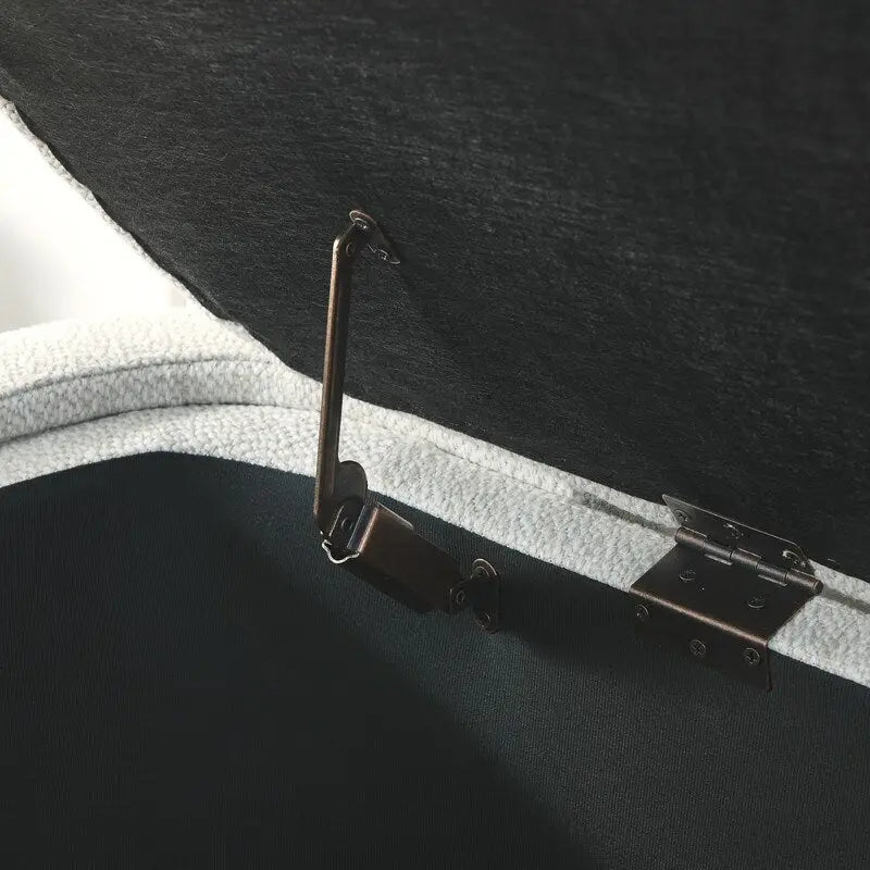Banc de rangement en lin capitonné avec couvercle à charnière – Beige / Blanc