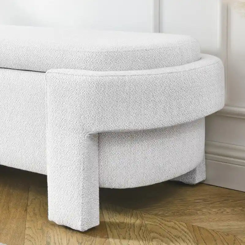 Banc de rangement en lin capitonné avec couvercle à charnière – Beige / Blanc